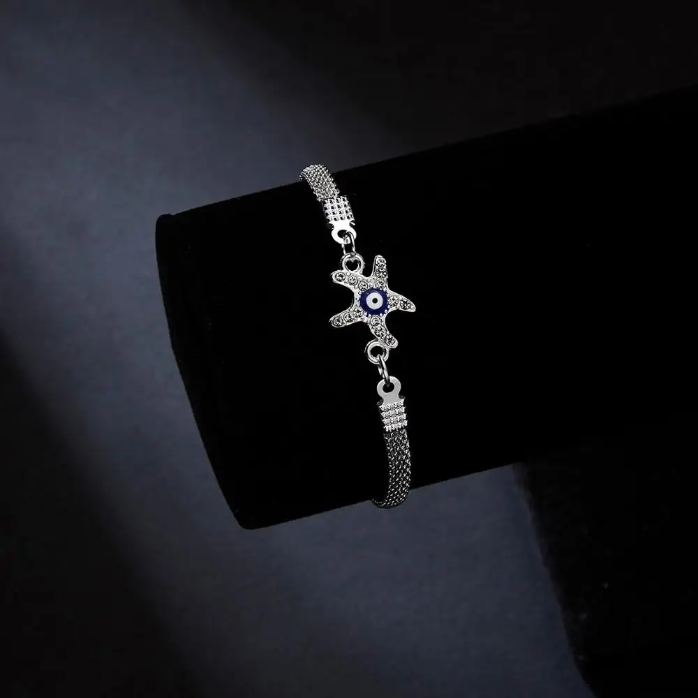 Rinhoo Новая мода синеглазое серебряное цепочка браслеты для женщин Морская звезда ЭКГ пустым кругом-кошка руки Дерево ювелирных изделий на.