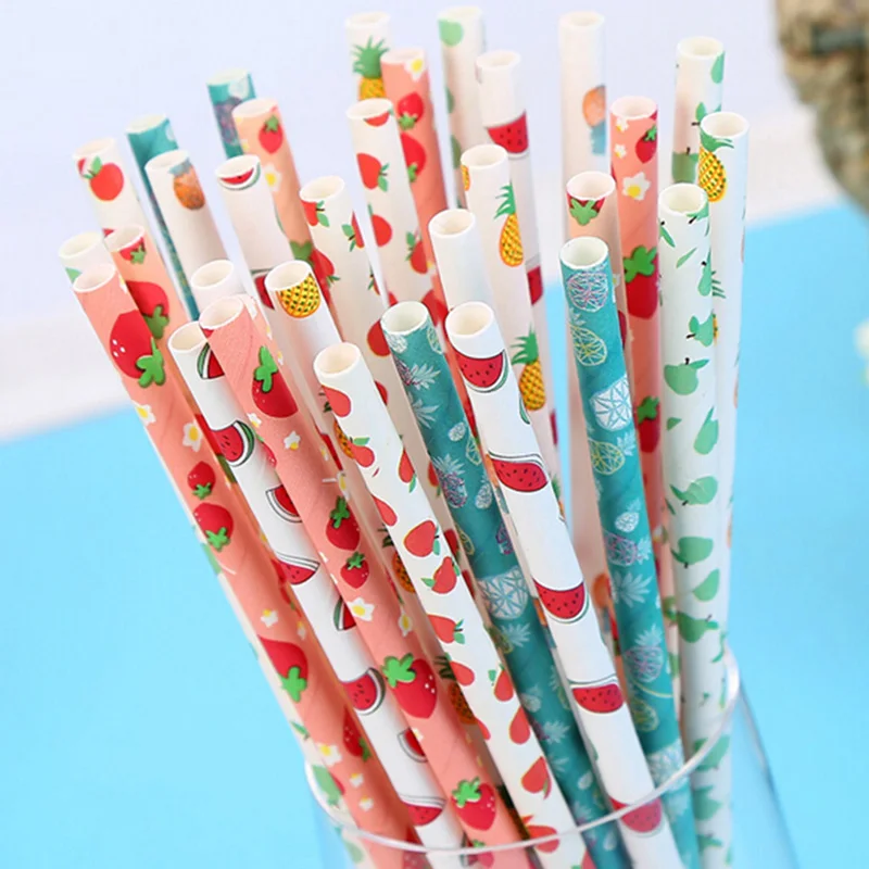 25 шт. соломинки для питья фрукты ананас клубника арбуз бумага дня рождения