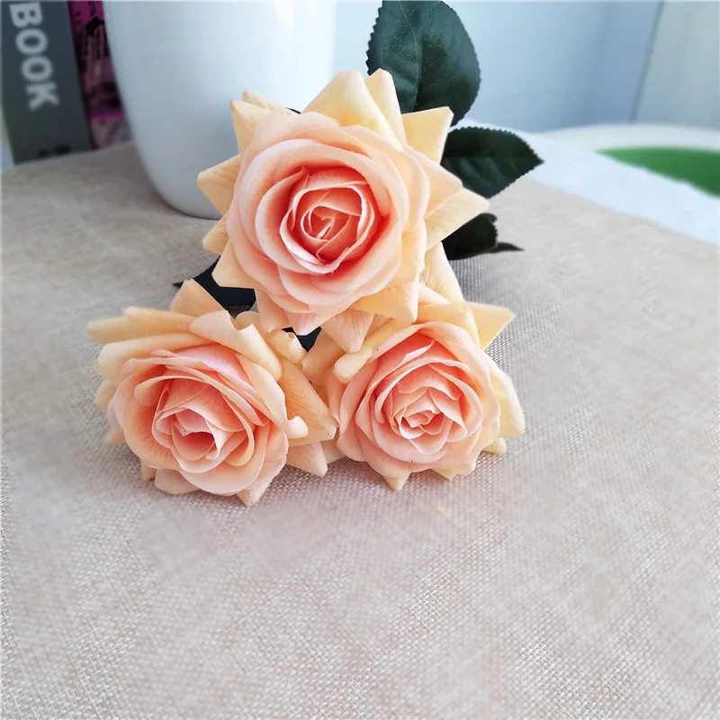 orange rose 50 шт. настоящие весенние латексные цветы искусственные цветы розы декоративные цветы Букеты Свадебные украшения для дома - Цвет: orange rose