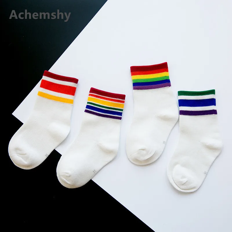 Детские короткие носки без пятки в радужную полоску для футбольных коньков