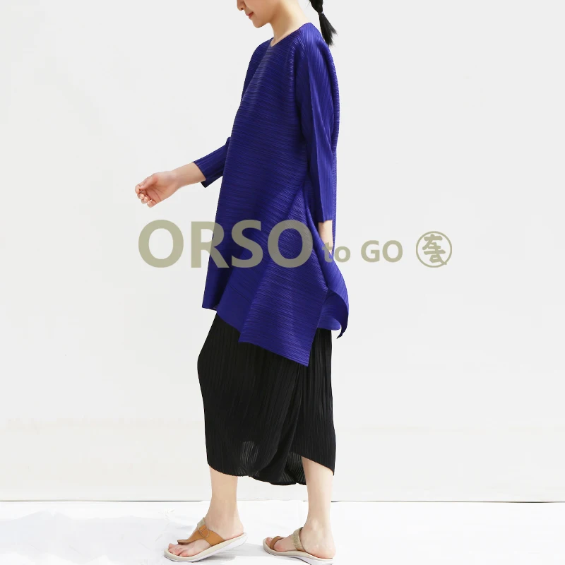 Miyake платье модное платье трапециевидной формы с О-образным вырезом три четверти