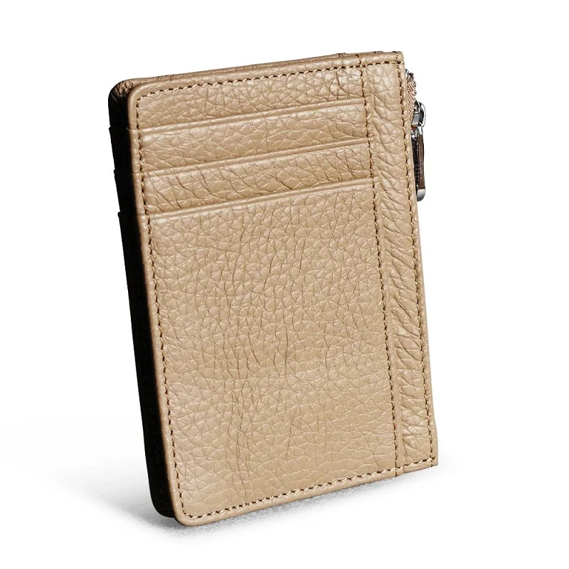 light brown Визитница для путешествий из натуральной кожи кошелек для кредитных карт тонкий качественный Прочный портативный простой дешевый кошелек для монет - Цвет: light brown
