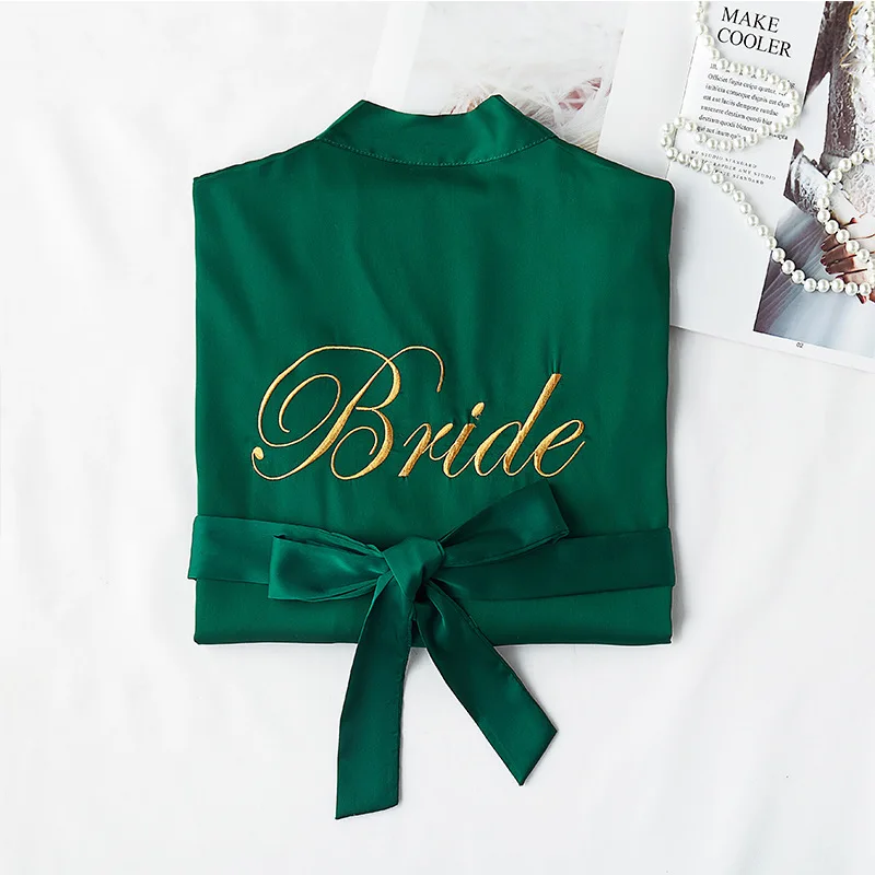 green bride Халат для невесты и подружки невесты, Элегантная пижама для невесты, сексуальный женский халат из вискозы, халат, кимоно, Шелковый банный халат для сна, для отдыха - Цвет: green bride