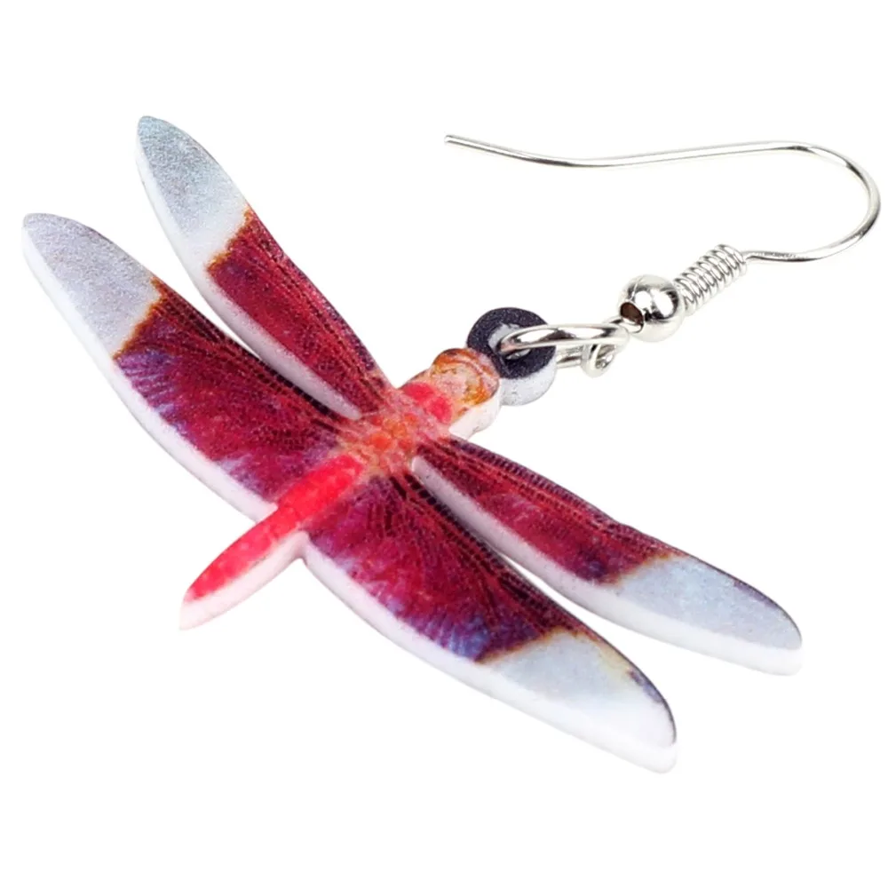 Bonsny Acrylic Unique Red Dragonfly Insect Earrings Big Long Dangle Drop Fashion Animal Jewelry For Women Girls Ladies Teen Gift | Украшения