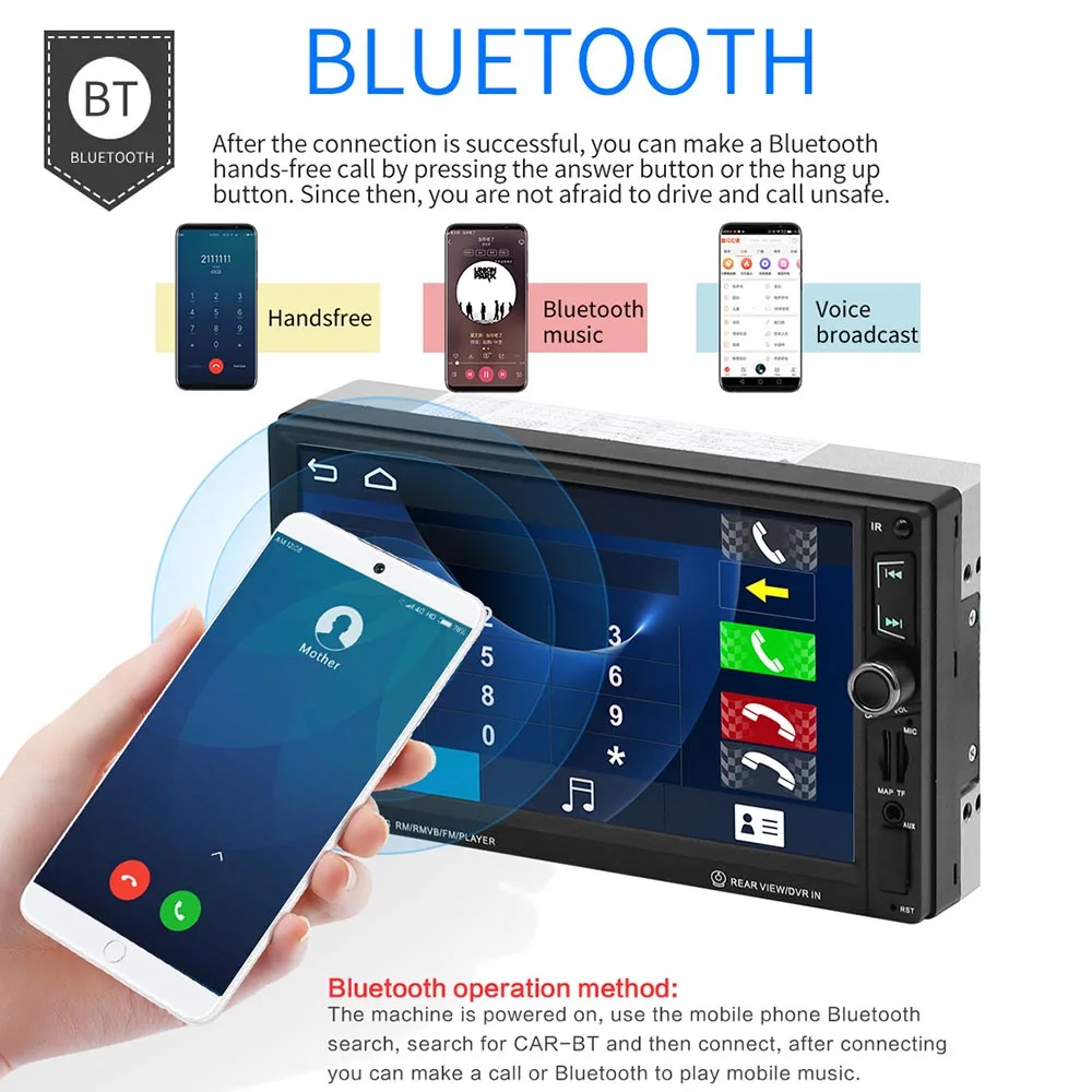 Радио MP5 Multimidia Bluetooth FM TF AUX Авторадио Mirriorlink Поддержка просмотра камеры