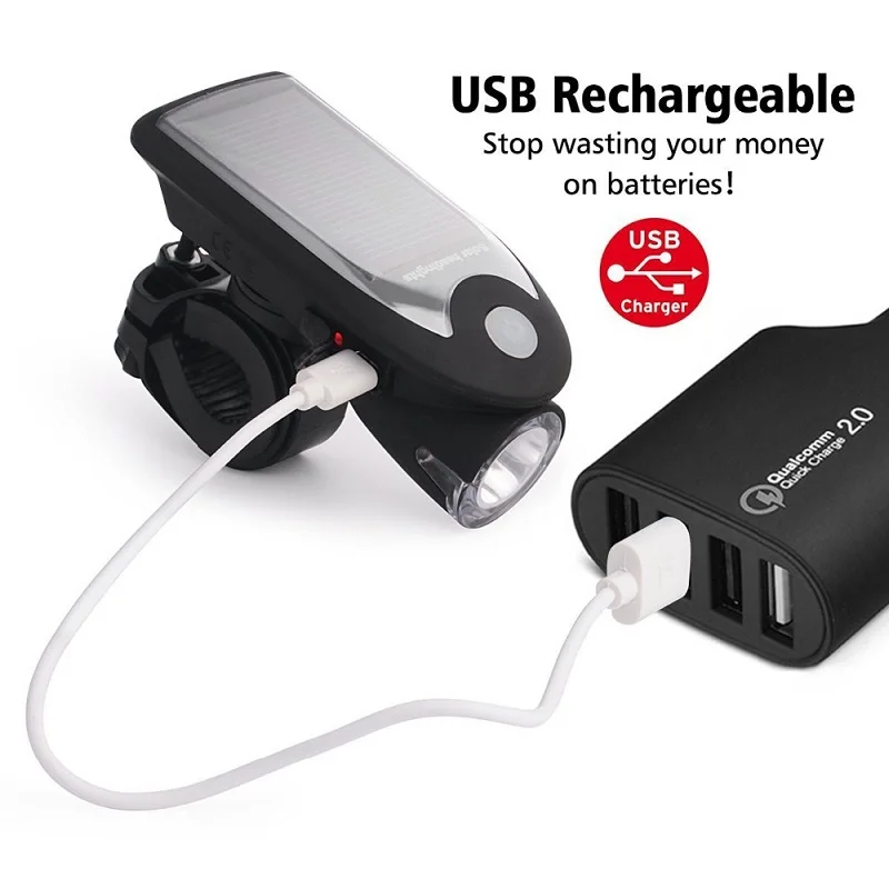 USB Перезаряжаемые Солнечный Мощность светодиодный передняя фара для велосипеда