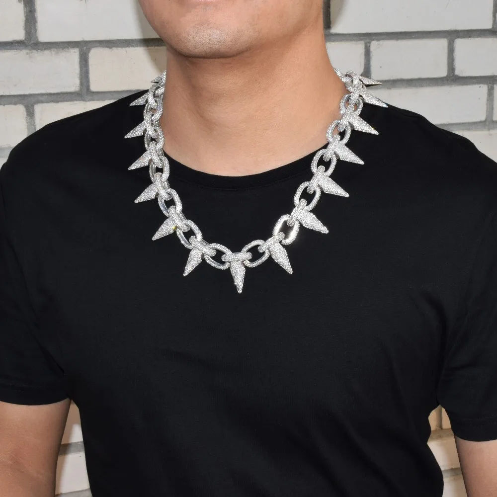 Iced Тяжелая панк заклепки чокер Bling кубический циркон мужская хип хоп ожерелье ювелирные изделия золото серебро цвет цепи 1" 20"