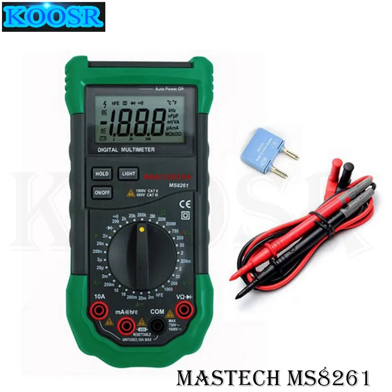 MASTECH MS8261 цифровой мультиметр AC/DC V/A Измеритель сопротивления емкости транзистора