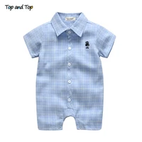 top and top summer short sleeve baby rompers gentleman plaid jumpsuit for toddler infant casual baby boy clothes 0 24 months