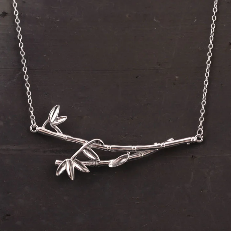 Женское ожерелье из серебра 925 пробы с бамбуковым кулоном | Украшения и