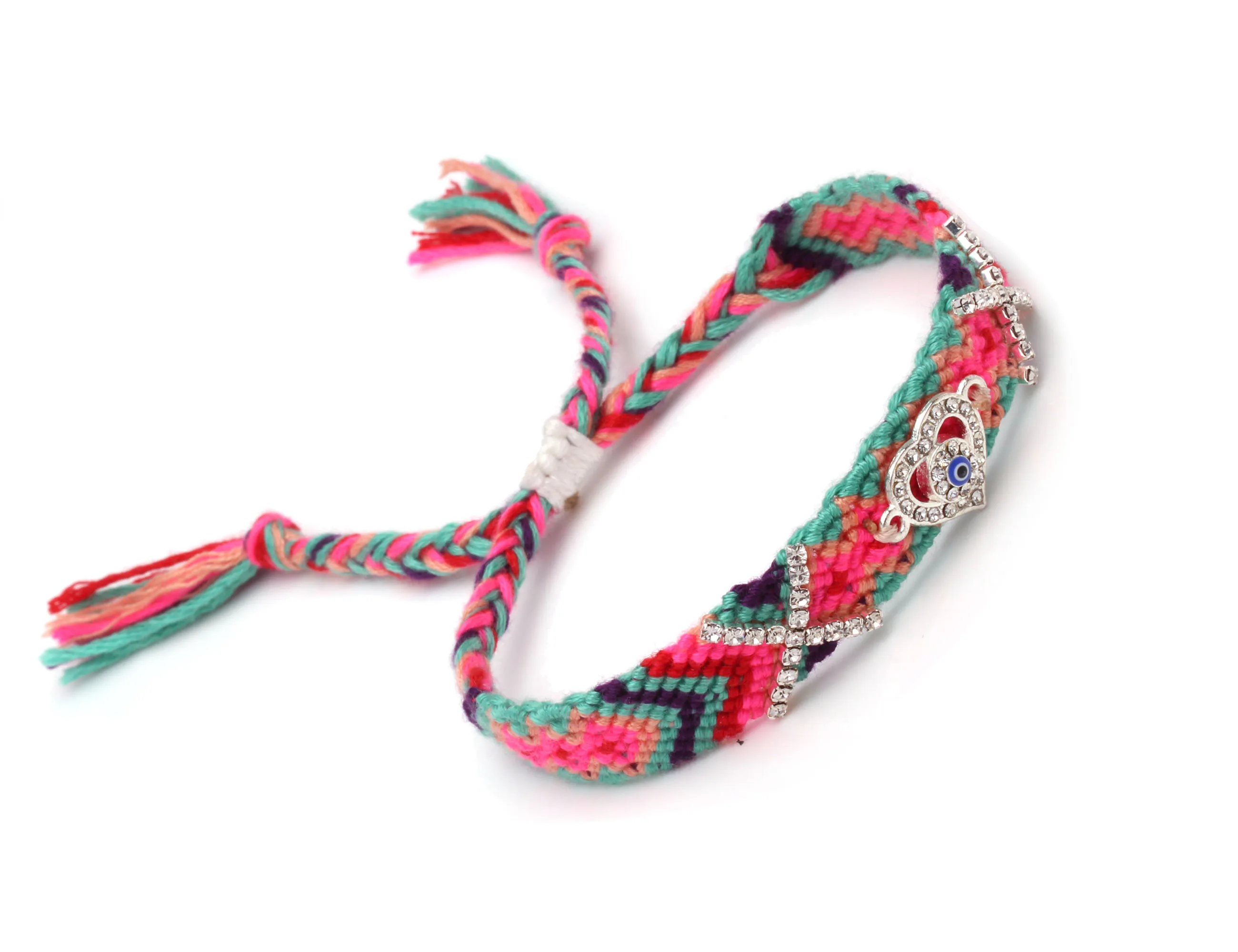 Diamante Love Heart Evil Eye Luck Charm Adjustable Friendship Bracelet Women Men Pink Green Embroidery String Macrame Jewelry | Украшения и