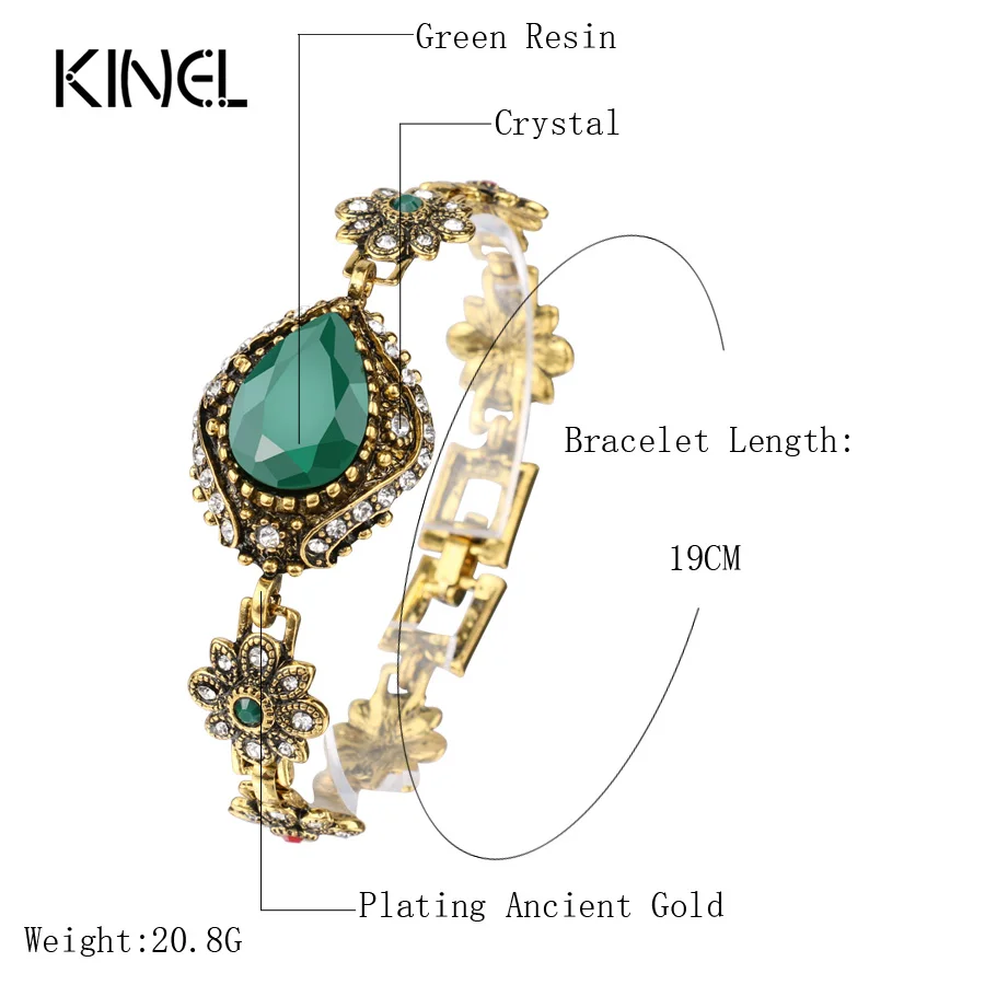Винтажное Ювелирное Украшение Kinel Модный Зеленый Браслет манжета для женщин