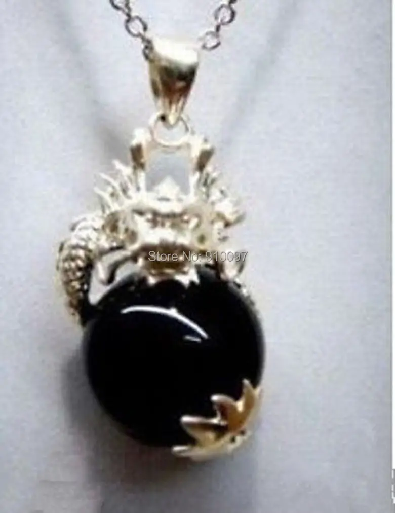 

free shipping >beautiful dragon black * Natural stone pendant necklace