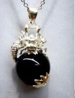 free shipping beautiful dragon black natural stone pendant necklace