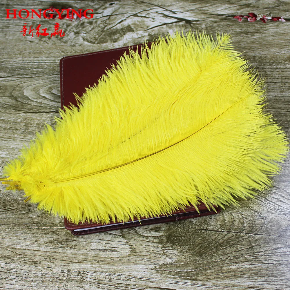 

50PCS natural yellow ostrich feather 25-30 cm / 10 to12 inches plume wedding performance artware feathers decoration