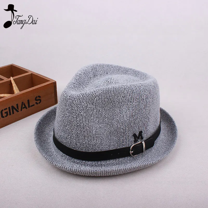 Grey-1 2019Hot унисекс модные летние Мода пляжная Соломенная Панама джазовая, шляпа ковбоя фетровая шляпка шерстяная шляпа Гангстерская шляпа петли пряжи шляпа наряд для родителей и ребенка - Цвет: Grey-1