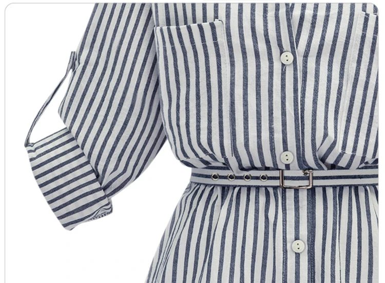 Женское платье рубашка с длинным рукавом элегантное винтажное в полоску поясом