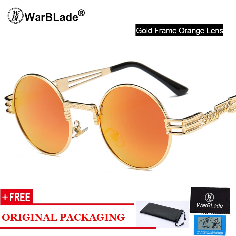 gold orange WarBLade, Ретро стиль, Круглые, стимпанк, солнцезащитные очки, для женщин и мужчин, стимпанк, Золотые очки, хип-хоп, оттенки, Teashades, прозрачные очки - Цвет линз: gold orange