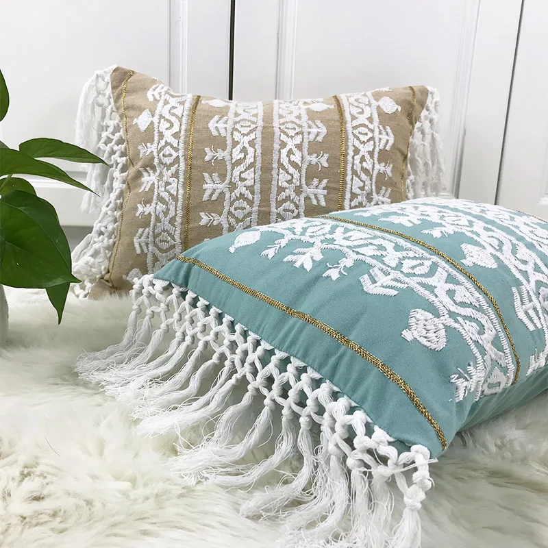 blue pillow covers geometric embroidered cushion cover home decor embroidery throw decorative pillowcase | Дом и сад