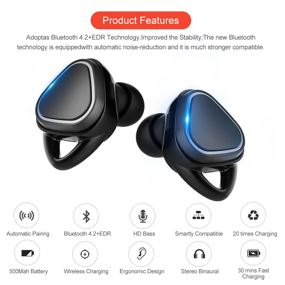 VONTAR T7 TWS Sweatproof мини беспроводные Bluetooth наушники HandsFree Twins с микрофоном для Iphone