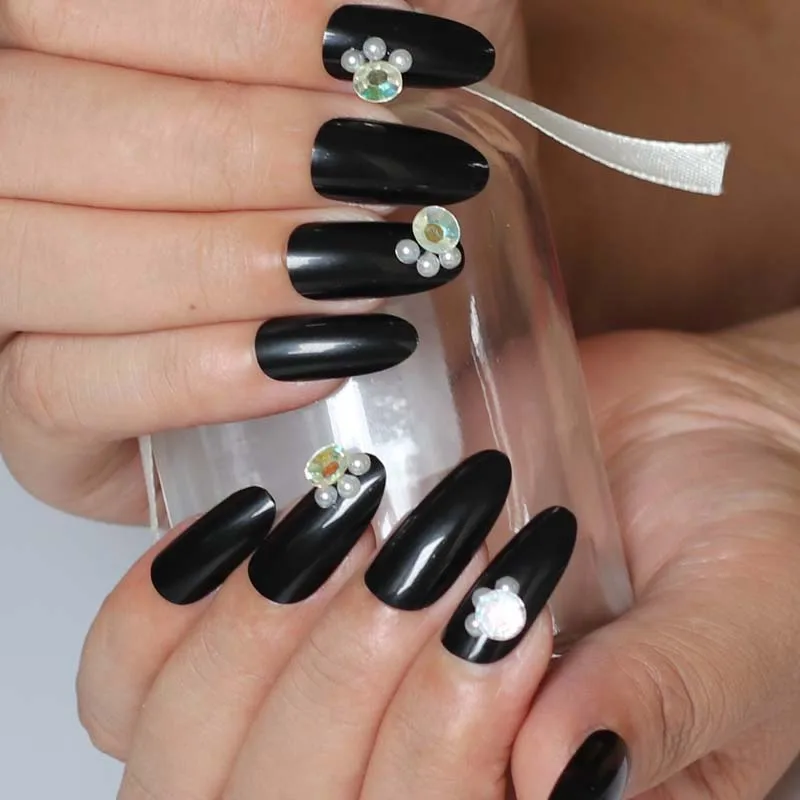 Hot new design beautiful delicate long oval Hand made candy fake nails Wild black W39 | Красота и здоровье