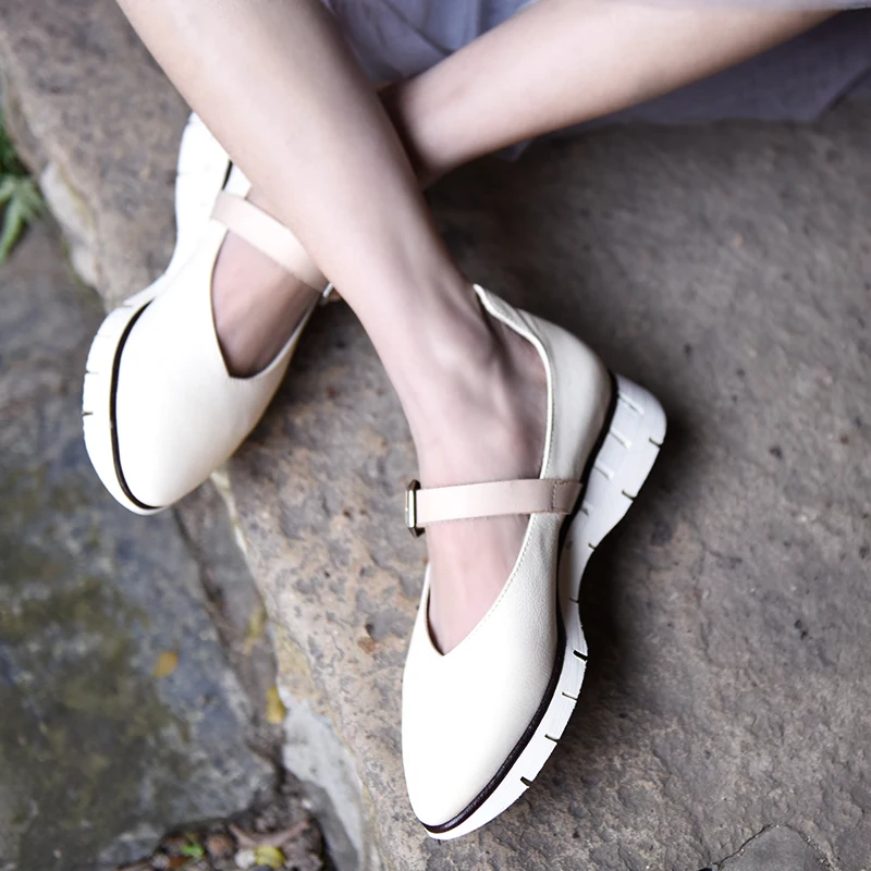 

Artmu Original Spring 2019 New Leisure Women's Shoes Retro Pointed Toe Flat Buckle Genuine Leather Handmade Shoes 6808-3