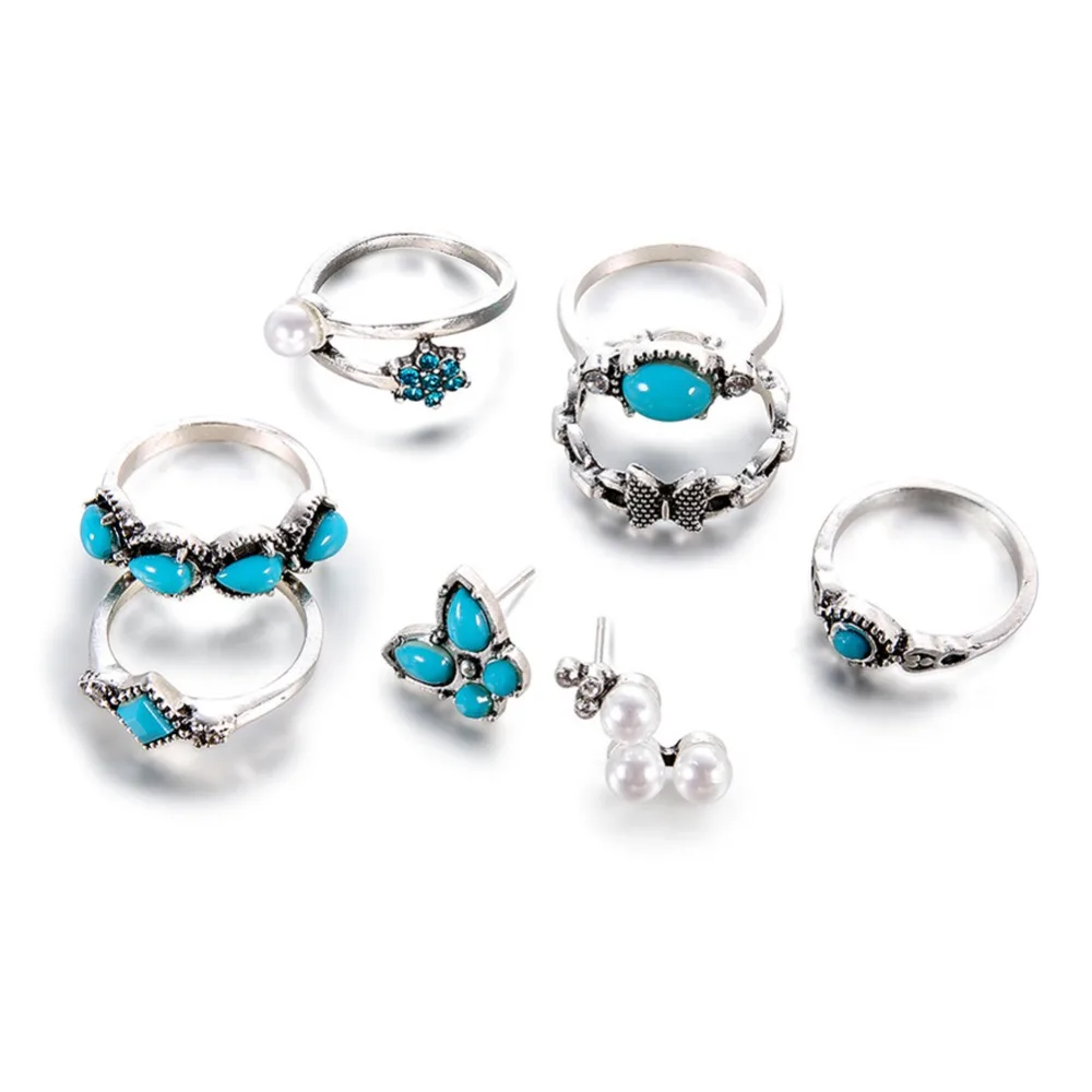 Винтажное богемное кольцо набор сережек панк Антикварная Серебряная бабочка