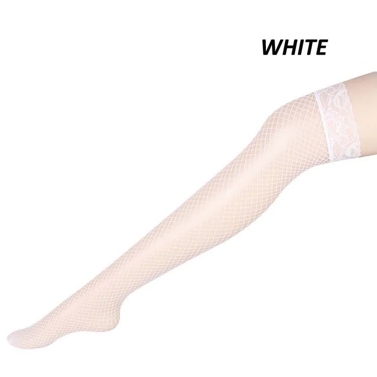 white Сексуальные кружевные чулки до бедра в сеточку, женские чулки, красные, черные, белые, розовые, фиолетовые цвета, Прямая поставка - Цвет: white