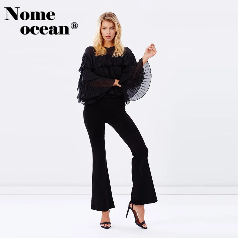 Многослойные шифоновые блузки с рюшами 2018 летние широкие манжеты рубашки