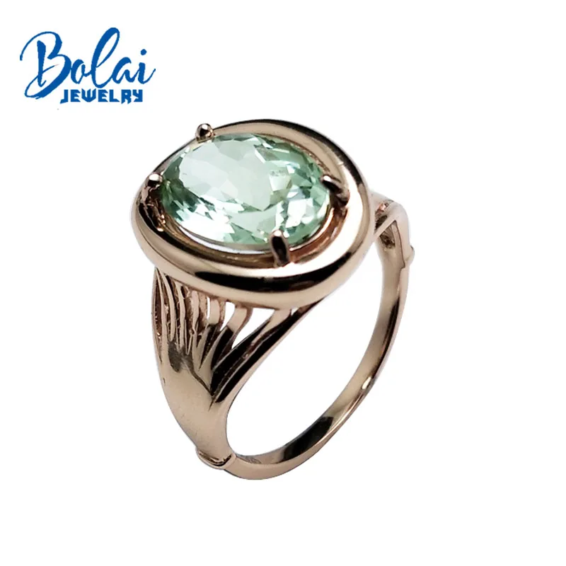 

Bolaijewelry,Natural green amethyst elegant ring 925 sterling rose silver good workmanship jewelry for women party best gift