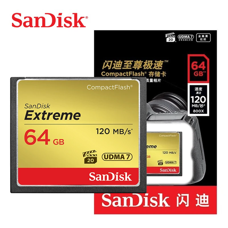 Настоящая карта памяти Sandisk Extreme Compact 32 Гб 64 128 ГБ до 120 Мб скорость чтения для видео