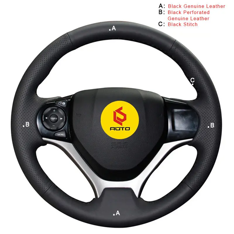 Genuine Leather Ручной швейный чехол рулевого колеса автомобиля для Honda Civic 9 2012- Авто оплетка на руль крышка салонные аксессуары - Название цвета: Genuine Leather