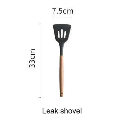 leak shovel Силиконовый кухонный набор Инструменты для приготовления пищи лопатка Черпак ложка для супа с деревянной ручкой специальный термостойкий дизайн набор посуды - Цвет: leak shovel