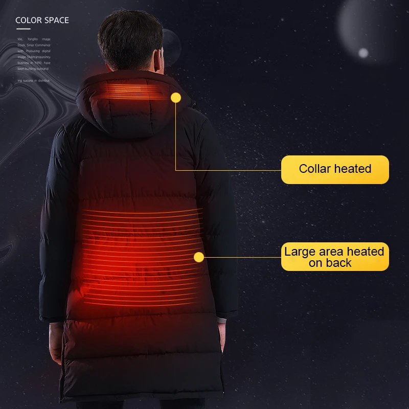 Новое поступление Длинные куртки с подогревом мужской пуховик Usb зимняя теплая