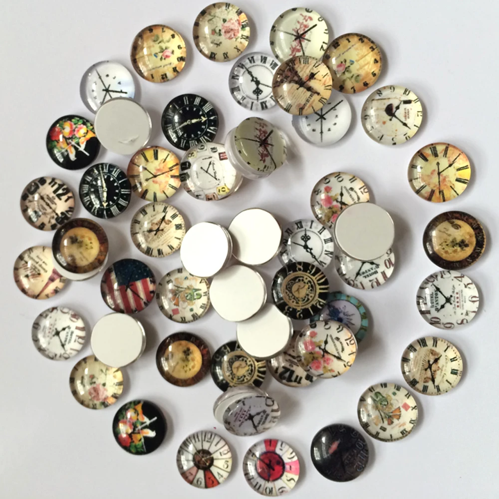 (100 шт./лот) 12 мм круглые кабошоны с изображением часов (смешанные изображения