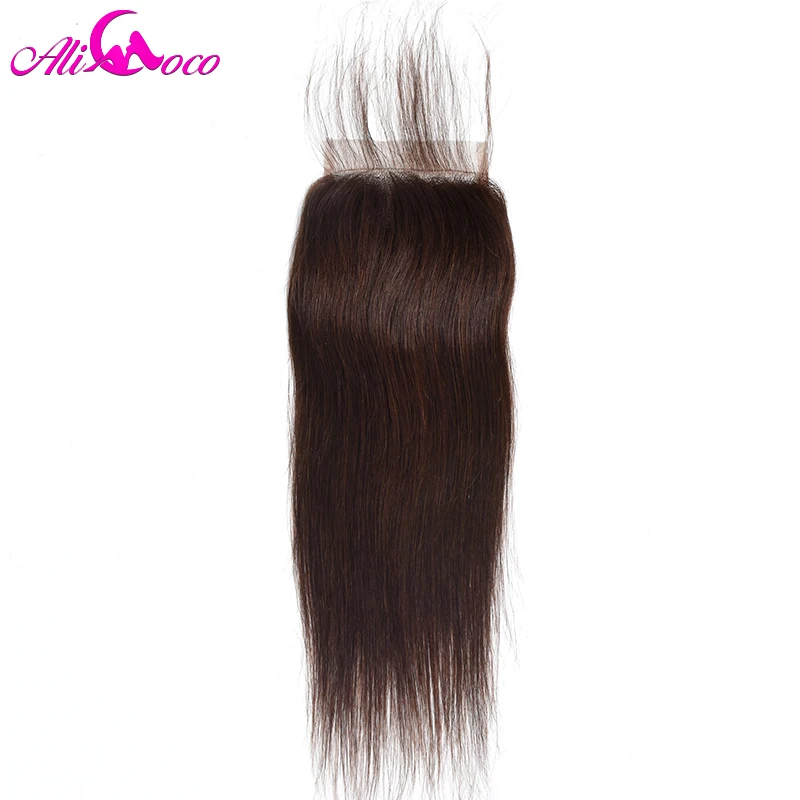 Али Коко волос бразильские прямые волосы Цвет 2 Кружева Закрытие с ребенком