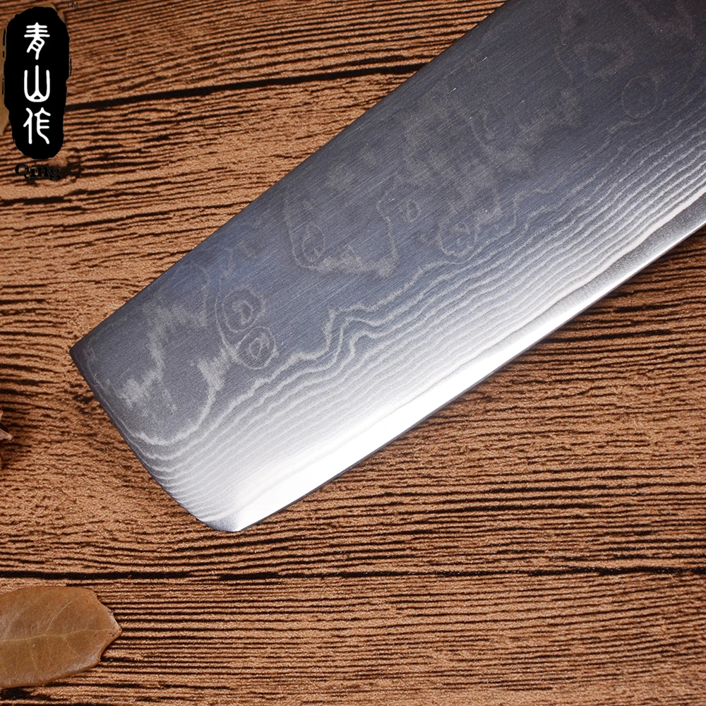 Дамасский нож с коричневой ручкой QING цветная деревянная ручка кухонный