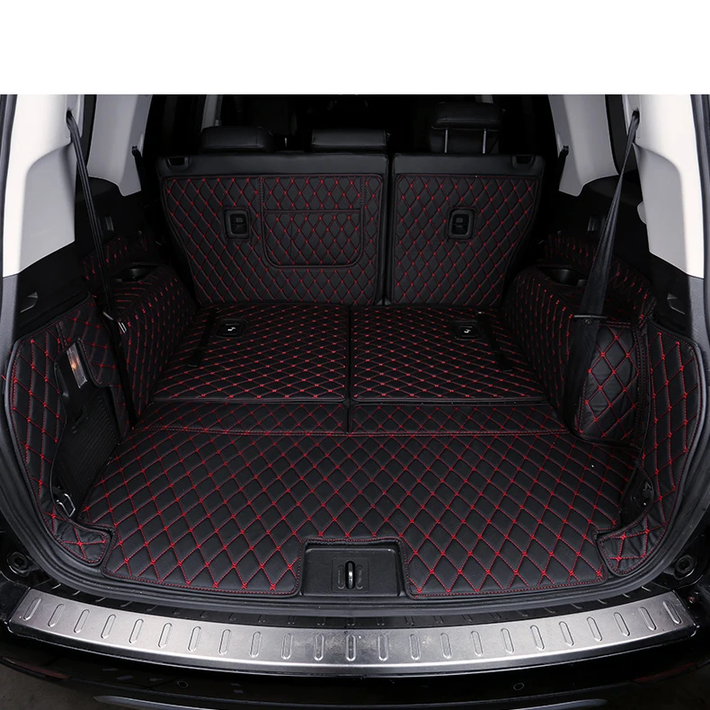 black red 7 pieces Lsrtw2017 роскошный волоконный кожаный автомобильный коврик против царапин водонепроницаемый коврик для багажника Trumpchi Gs8 - Название цвета: black red 7 pieces