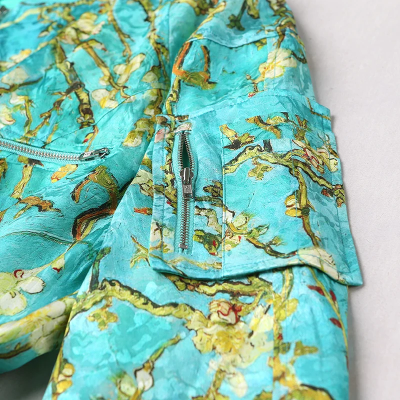 VOA 2017 китайский стиль Осенняя куртка с длинными рукавами Зеленая Шелковая