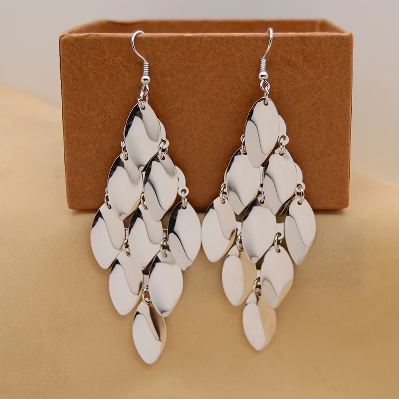 JZTOP Модные металлические серьги в форме капли воды с круглыми листами и
