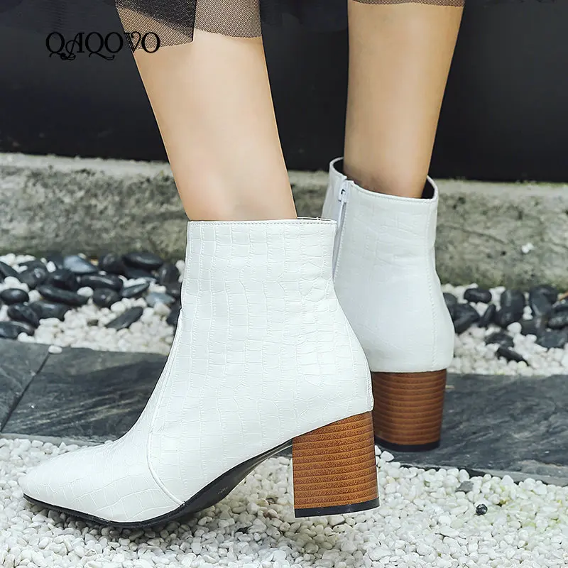 Модные женские ботинки на весну и осень удобные ботильоны высоком квадратном