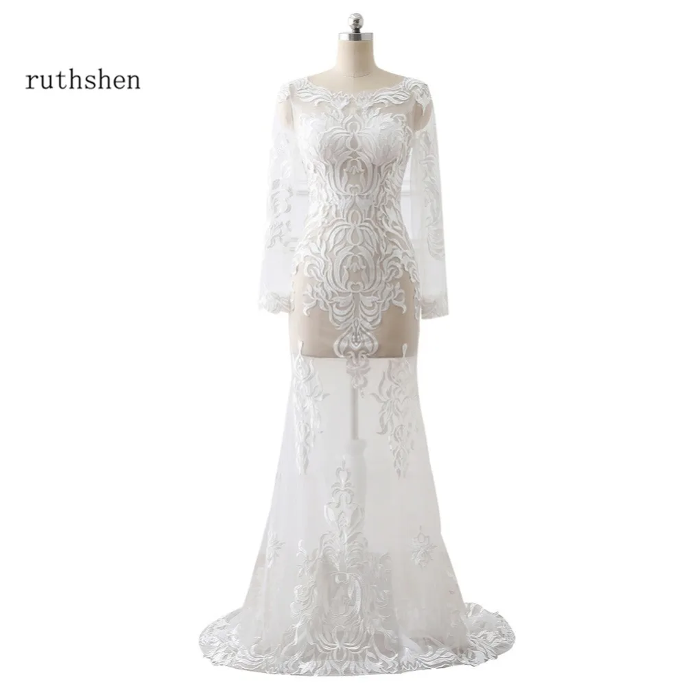 Ruthshen сексуальное прозрачное свадебное платье с длинным рукавом и кружевной