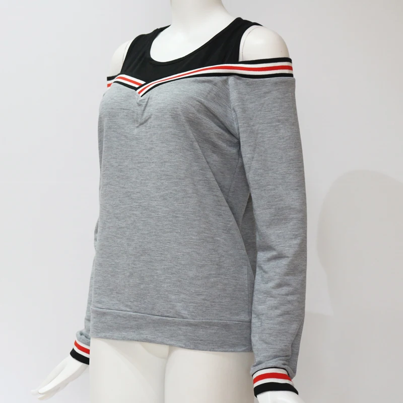 Женский джемпер Свитшот 2020 толстовки с открытыми плечами в стиле пэчворк топ