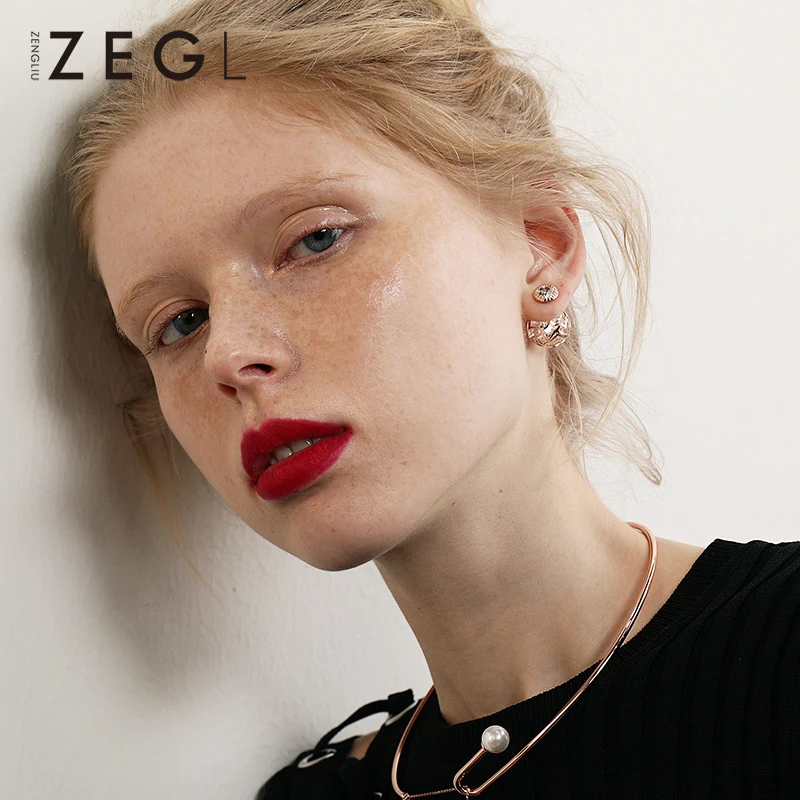 Женские двойные серьги ZEGL с покрытием из розового золота кольца|Серьги-гвоздики|