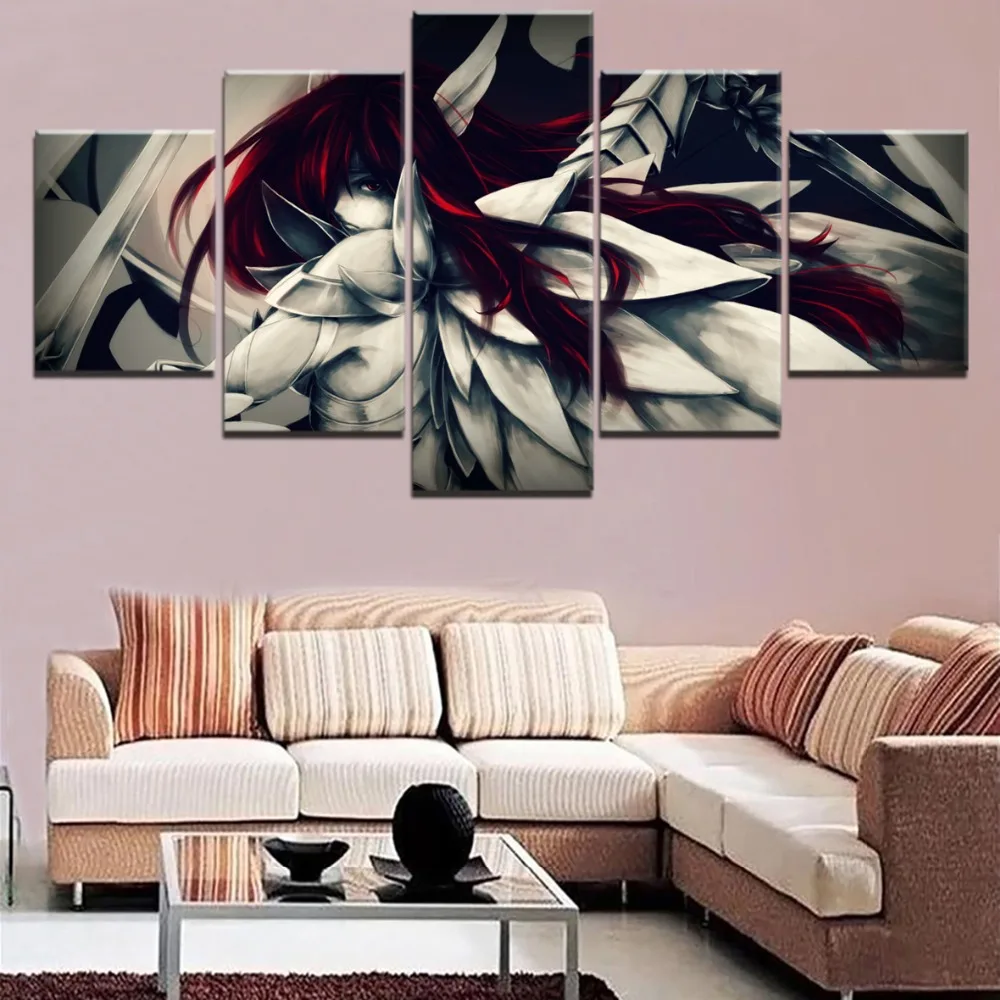 5 шт. картины на холсте искусство стену сказочный хвост аниме домашний декор
