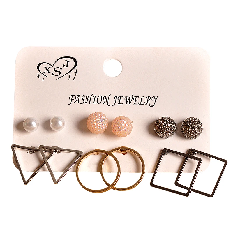 New fashion women accessories wholesale girls birthday party geometric stud mix-and-match 6 pairs /set earrings free of shipping | Украшения
