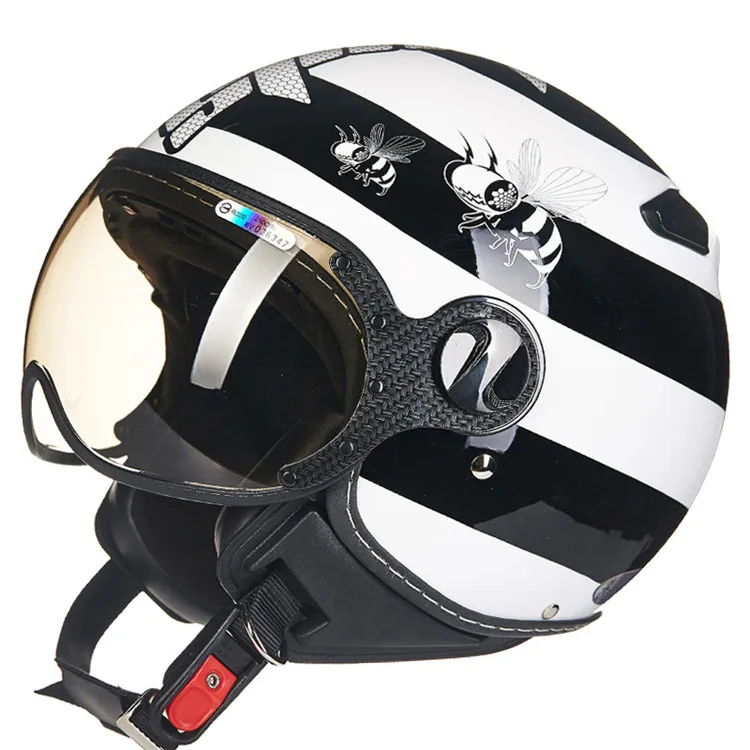 White Bees Moto rcycle шлем Chopper с открытым лицом винтажный шлем 210c4 moto Casque Casco moto cicleta Capacete Pilot мужские и женские шлемы - Цвет: White Bees