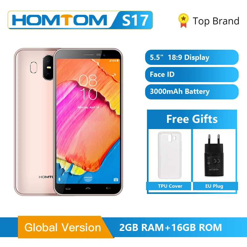 Глобальная версия HOMTOM S17 Android 8,1, смартфон, четырехъядерный, 5,5 дюймов, отпечаток пальца, разблокировка лица, 2 Гб ram, 16 ГБ rom, 13 МП+ 8 Мп, мобильный телефон