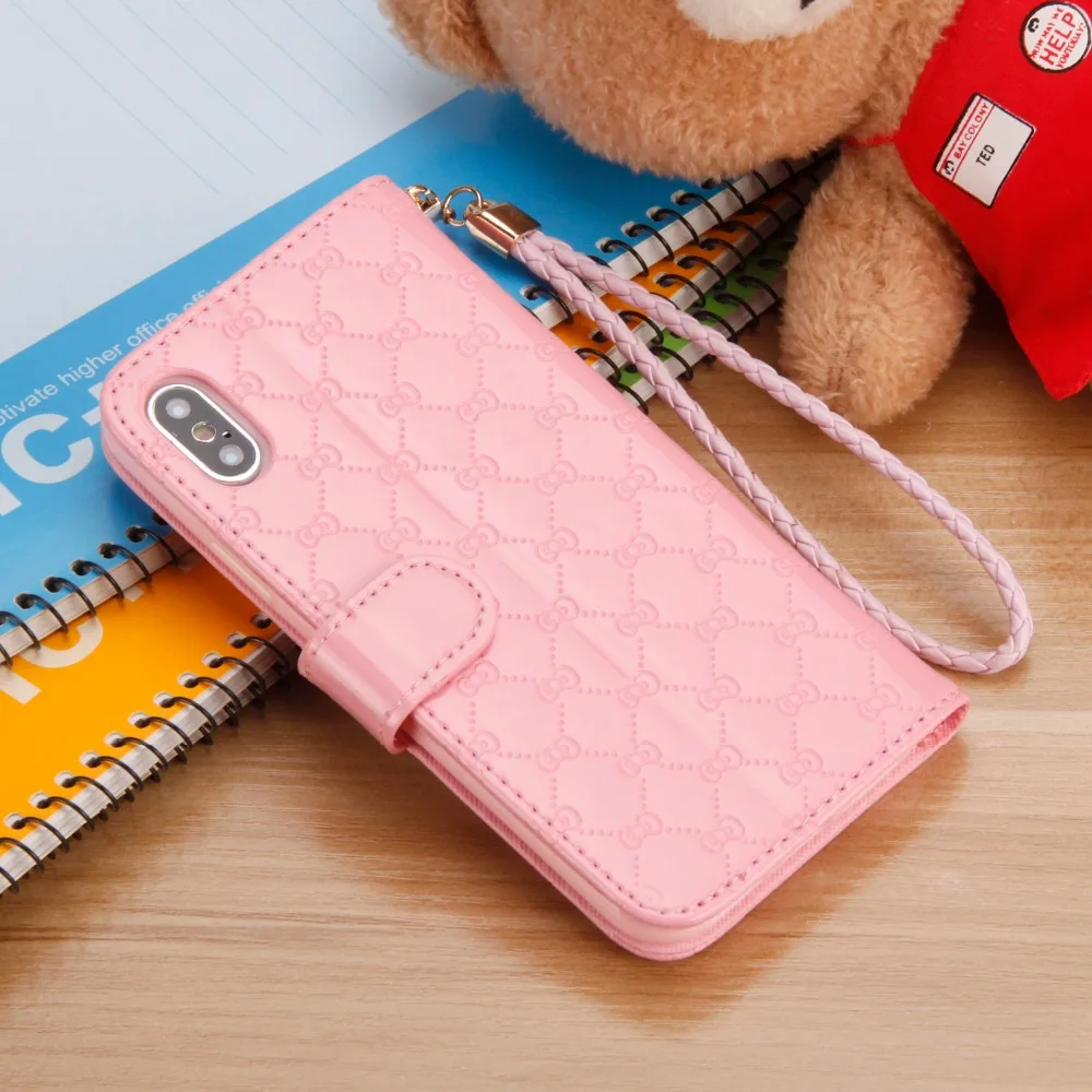 Fashion Style For iPhone 6 6s 7 8 Pus X XR XS Max Case Luxury Wallet Hello Kitty Magnetic Flip PU Leather Cover Mobile Phone bag