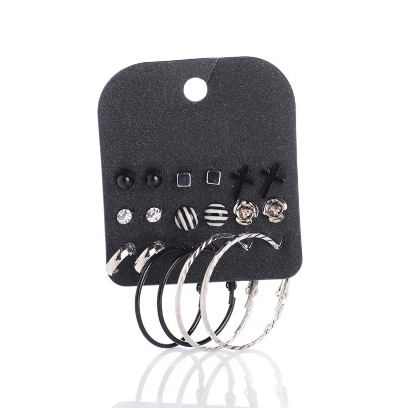 Набор сережек-гвоздиков набор из 9 пар сережек с двумя жемчужинами и кристаллами